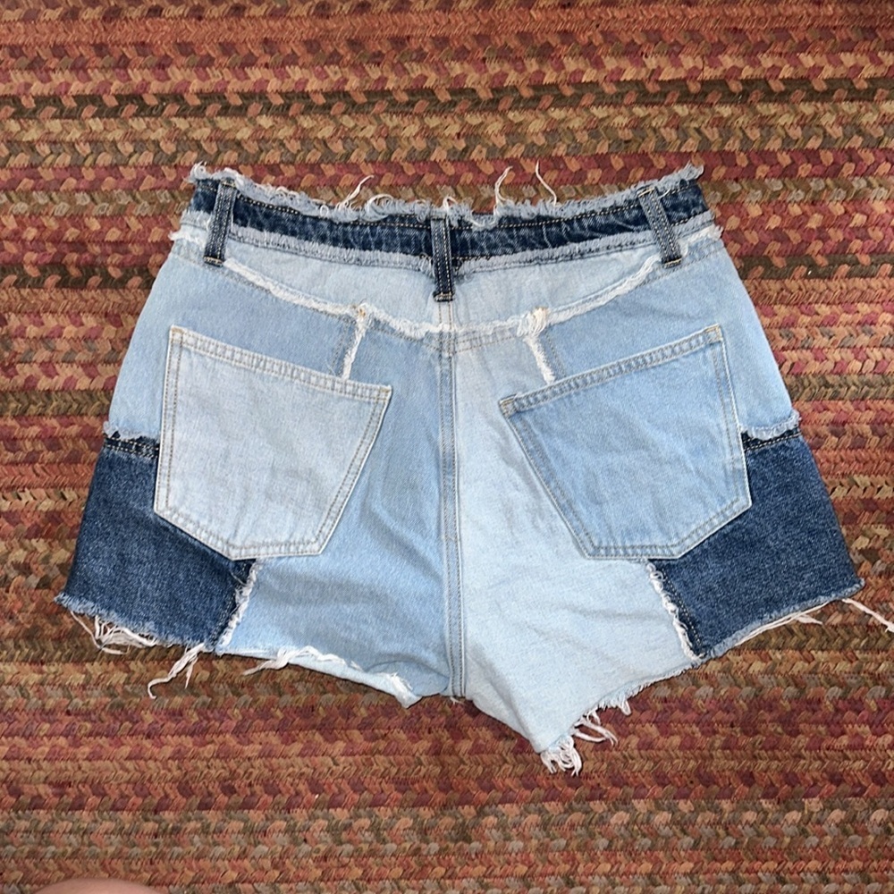 Patchwork Denim Highest Rise Cutoff Button Fly Sh… - image 5